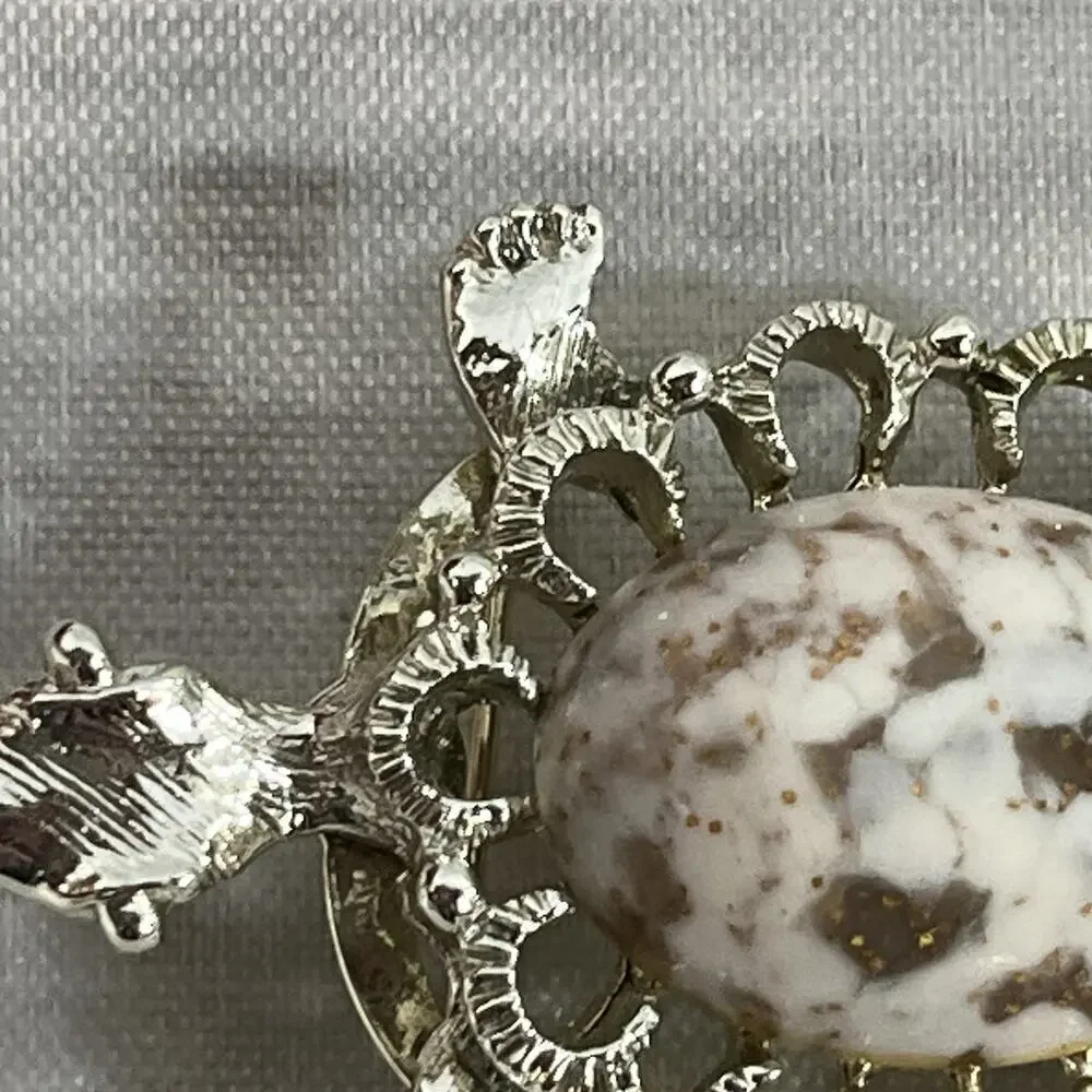Vintage Gerrys Turtle Art Glass Cabochon Brooch Pin Marble Brown Gold 2.25